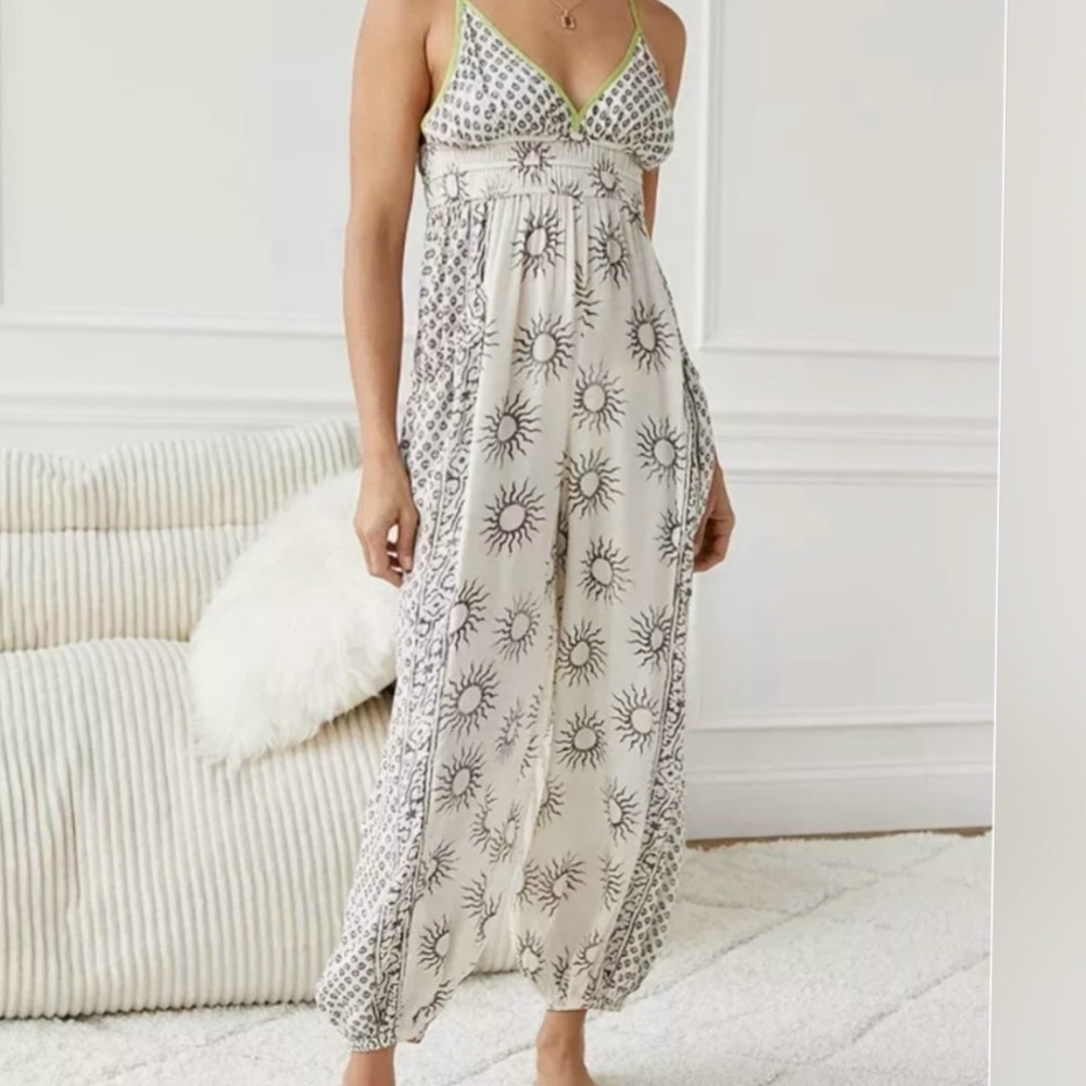 UO OUT FROM UNDER Hollis Lounge Wide Harem Leg Smocked Spaghetti Strap Jumpsuit